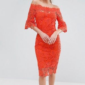 Paper Dolls Off Shoulder Crochet Midi Dress
